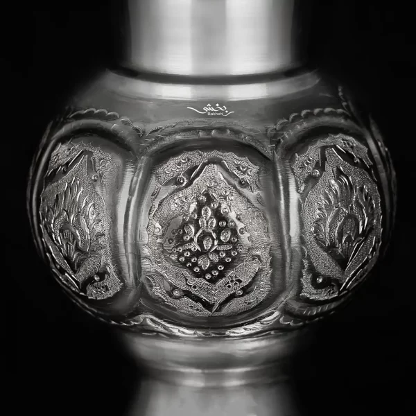 گلدان نقره لاله گل و مرغ