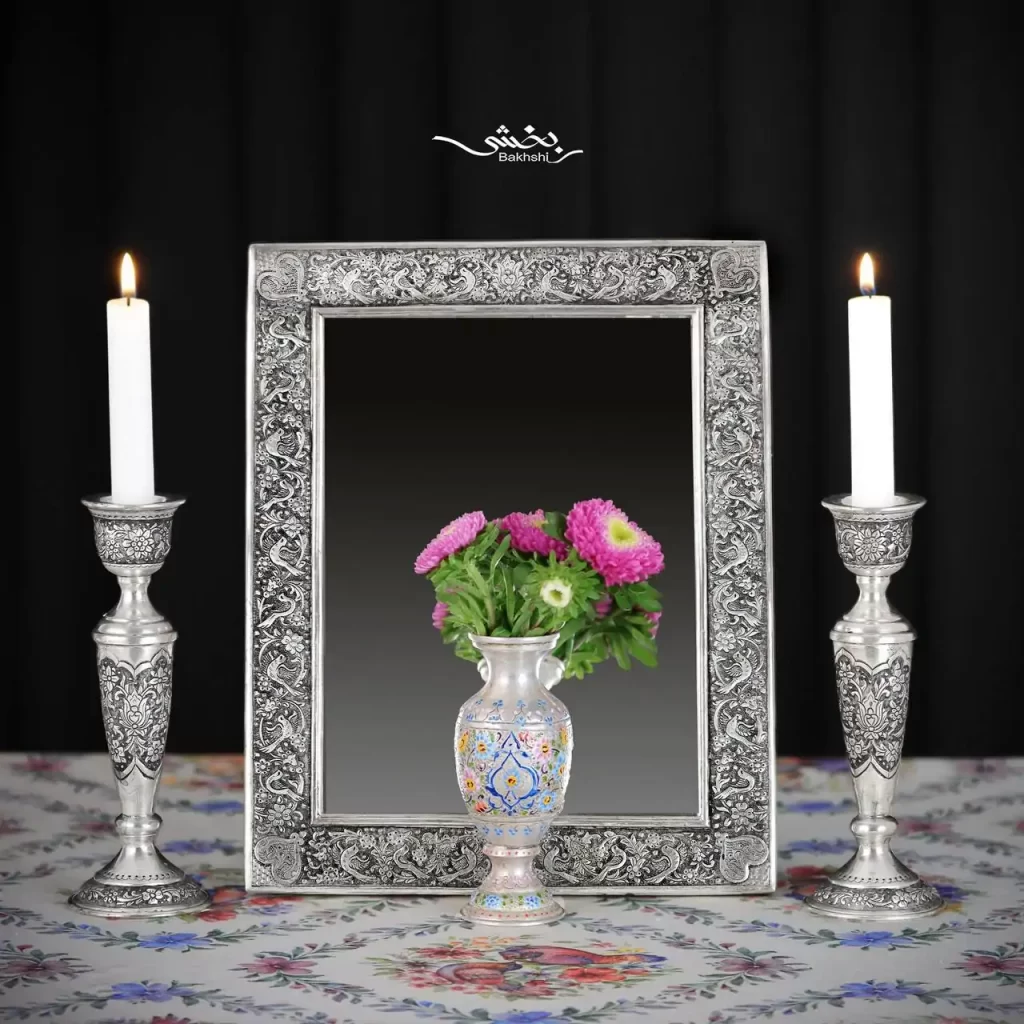 یک جفت گلدان نقره و میناکاری اعلا