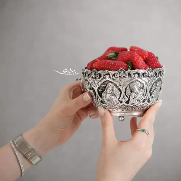 کاسه نقره پایه گلوله ای قلم مینیاتور