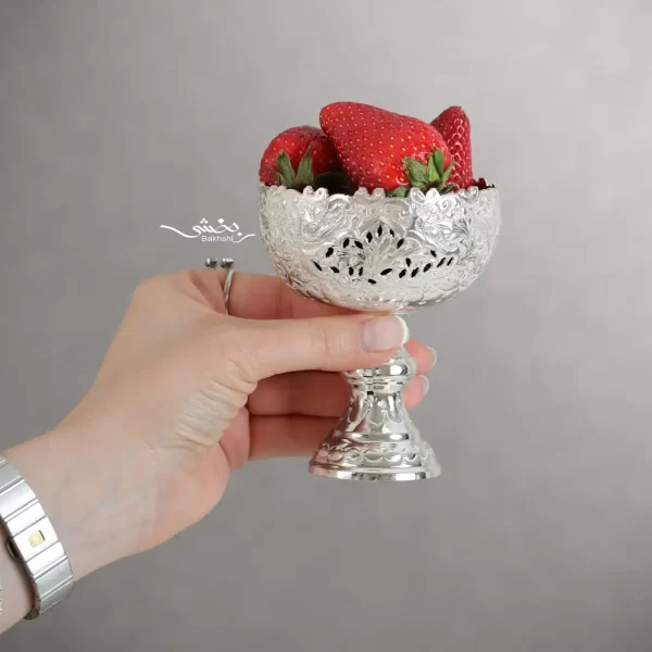 کاسه نقره شش عددی پایه دار گل و مرغ