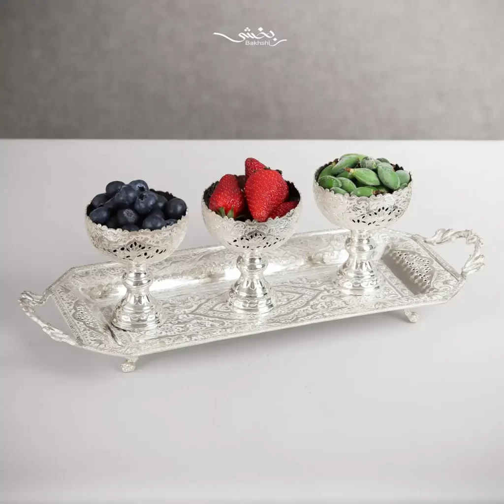 رولت خوری نقره دسته دار قلم گل و مرغ