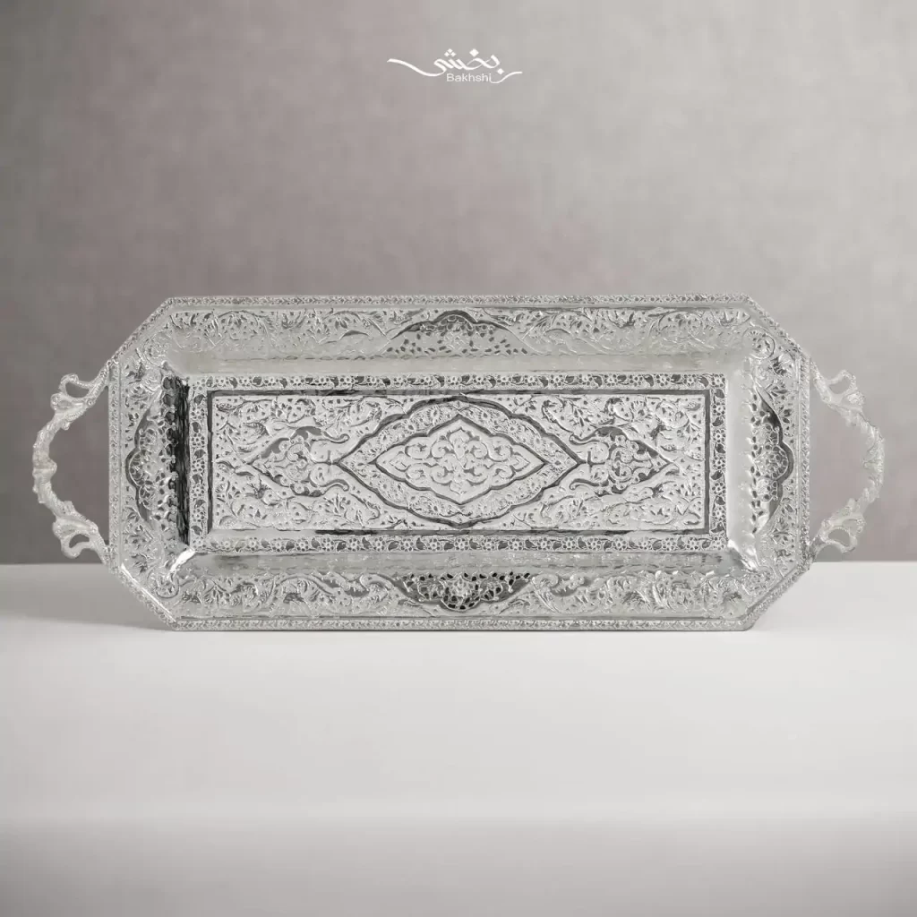 رولت خوری نقره دسته دار قلم گل و مرغ