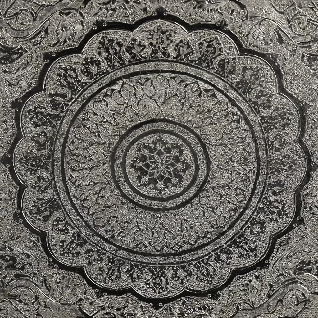 سینی نقره مستطیل دسته دار گل و مرغ