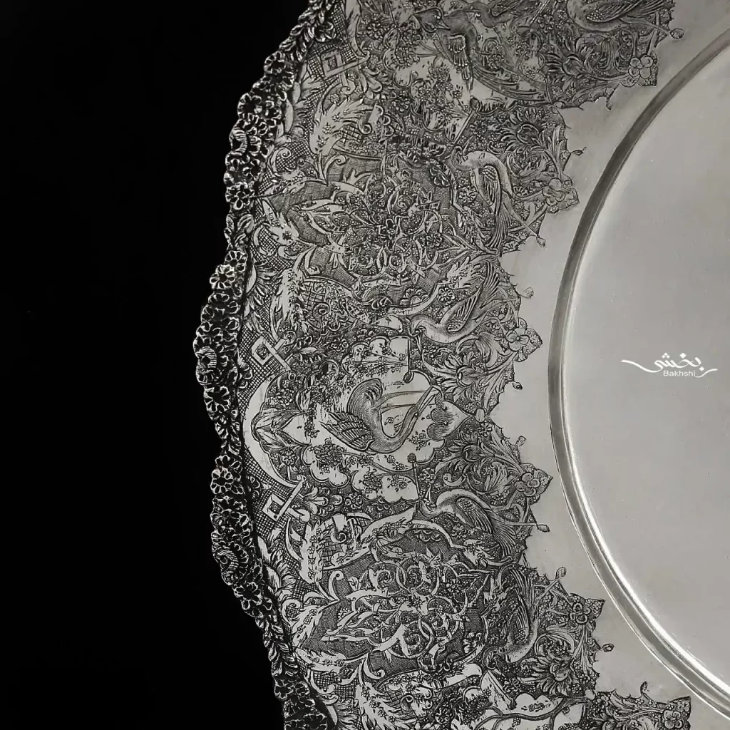 شیرینی خوری نقره تخت گل و مرغ درجه یک