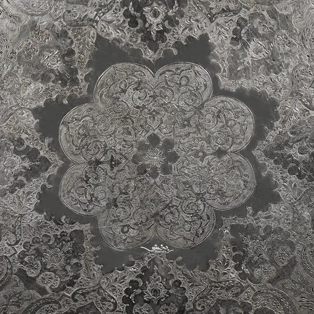 سینی نقره هشت ضلعی ترنج ریزقلم