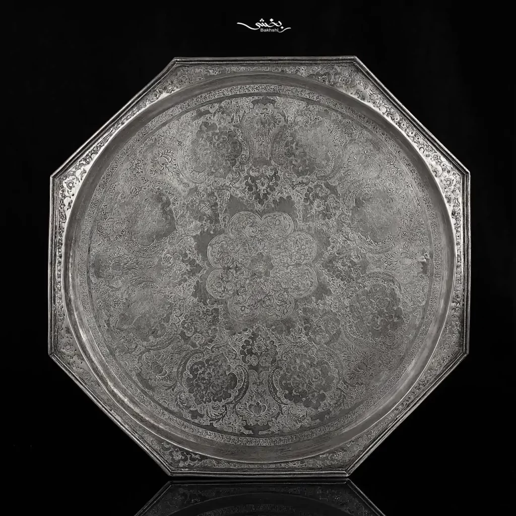 سینی نقره هشت ضلعی ترنج ریزقلم