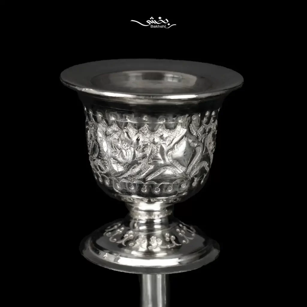 شمعدان نقره دوشاخه گل و مرغ