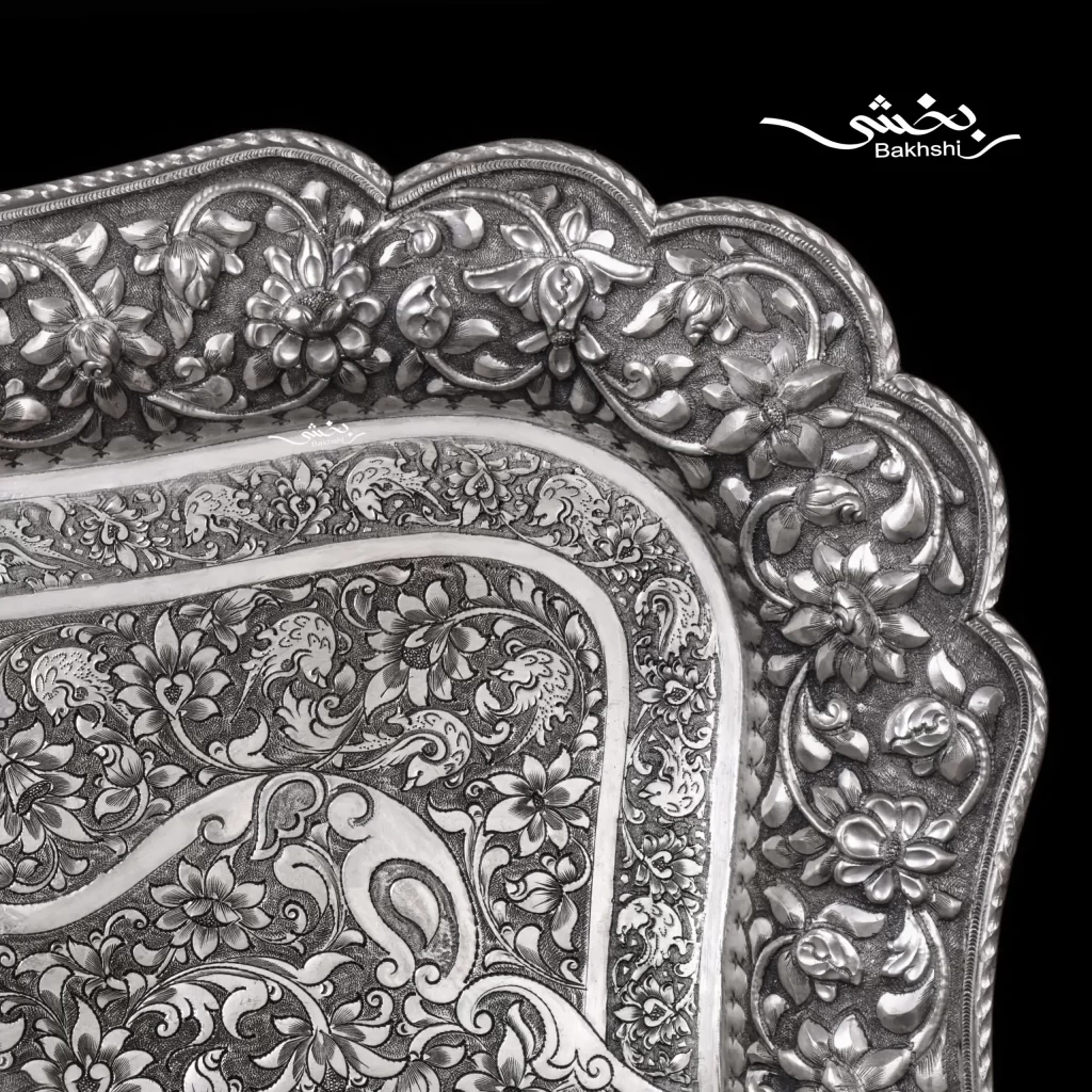 سینی مستطیل نقره گل برجسته درجه یک