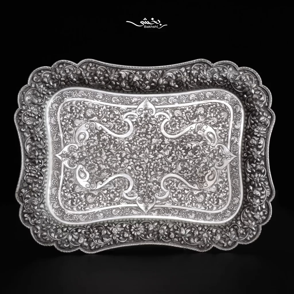 سینی مستطیل نقره گل برجسته درجه یک