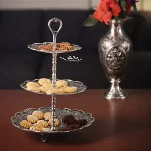 شیرینی خوری نقره سه طبقه گل و مرغ درجه یک