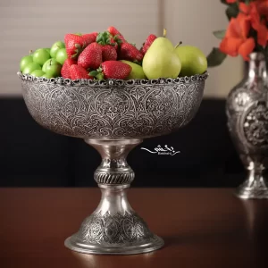 کاسه نقره پایه دار ریزقلم گل و مرغ اعلا