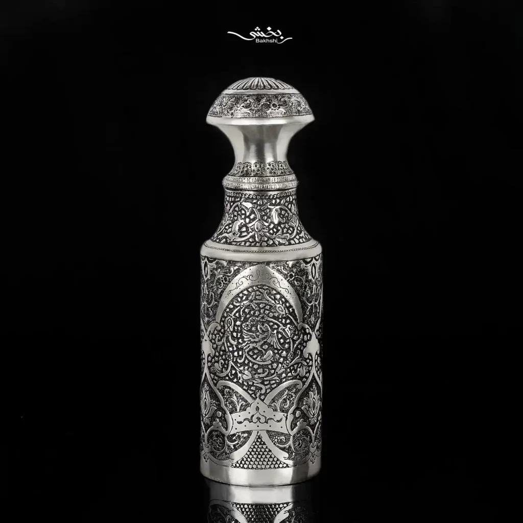 چای دان دربدار نقره قلم گل و مرغ