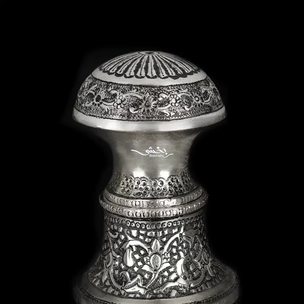 چای دان دربدار نقره قلم گل و مرغ