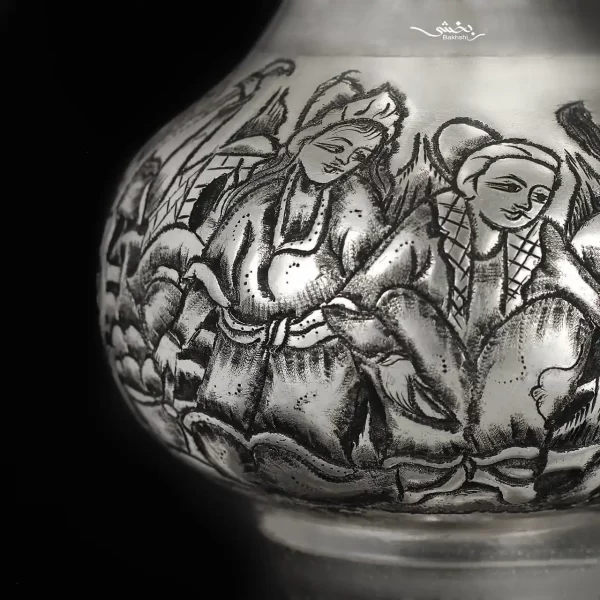 گلدان نقره شکمدار قلم مینیاتور