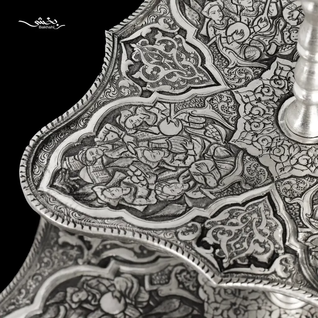 شیرینی خوری نقره سه طبقه ریزقلم مینیاتور اعلا