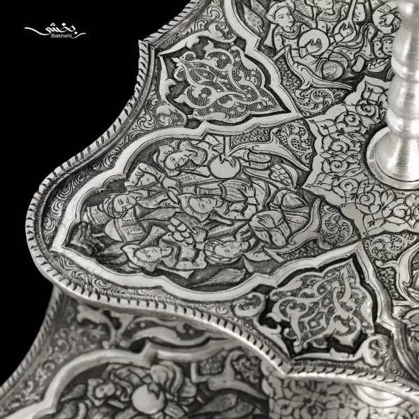 شیرینی خوری نقره سه طبقه ریزقلم مینیاتور اعلا