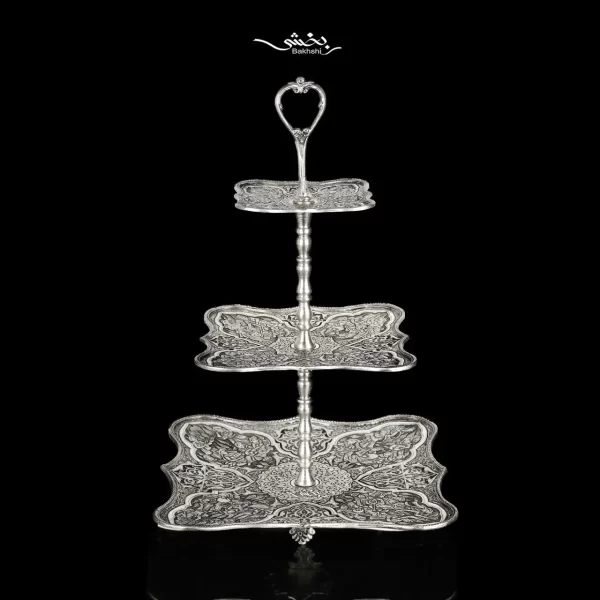 شیرینی خوری نقره سه طبقه ریزقلم مینیاتور اعلا