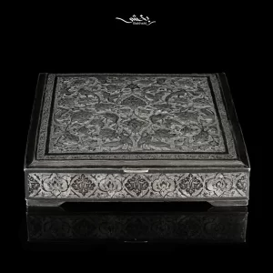 جعبه مستطیل نقره قلم گل و مرغ
