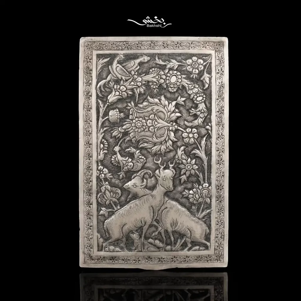 جعبه مستطیل نقره قلم شکارگاه