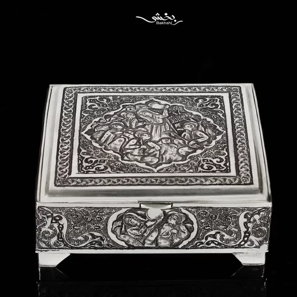 جعبه مربع نقره قلم مینیاتور