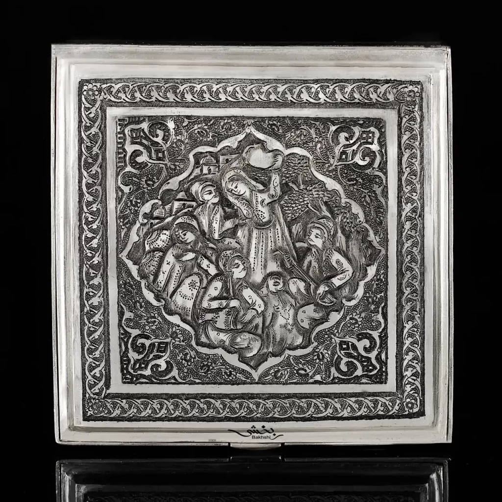 جعبه مربع نقره قلم مینیاتور