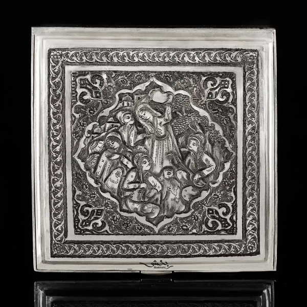 جعبه مربع نقره قلم مینیاتور