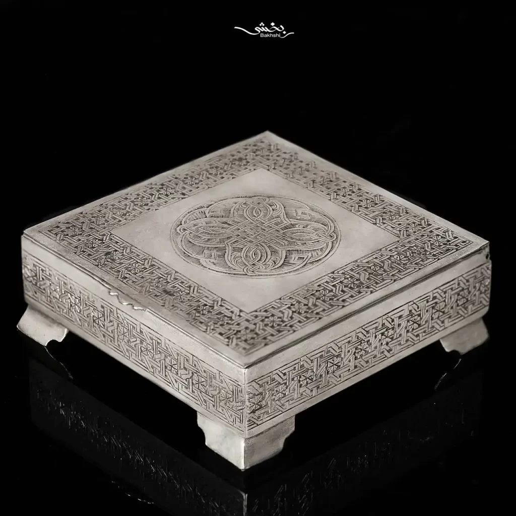 جعبه نقره مربع قلم تبریز