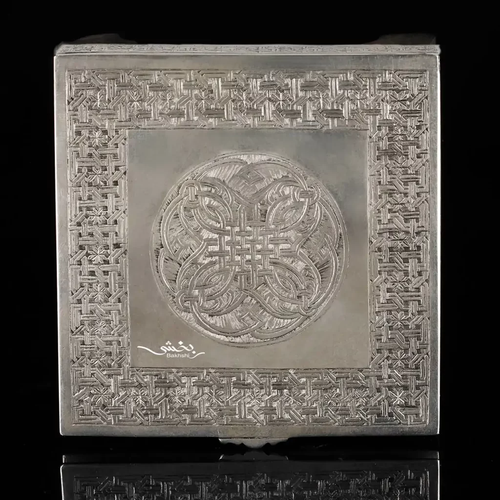 جعبه نقره مربع قلم تبریز