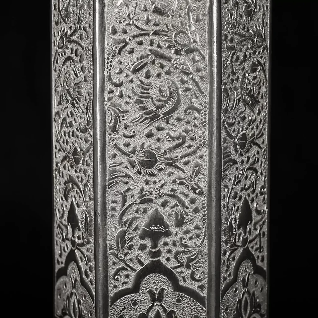 چای دان دربدار نقره قلم گل و مرغ