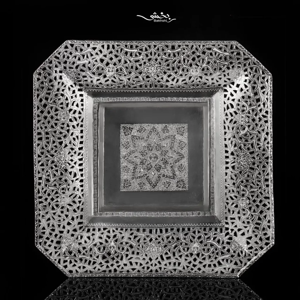 شیرینی خوری نقره مربع اره کاری