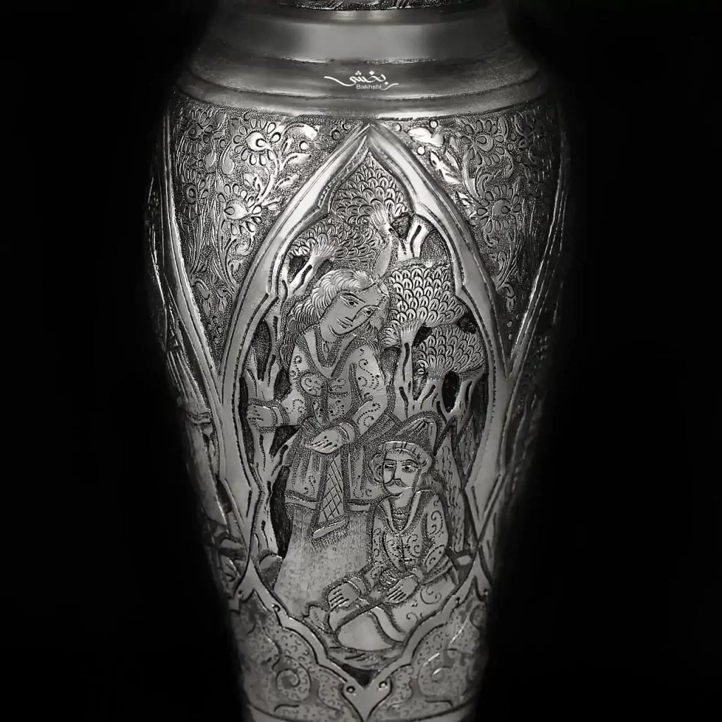 شمعدان نقره حباب خور مینیاتور ریزقلم اعلا