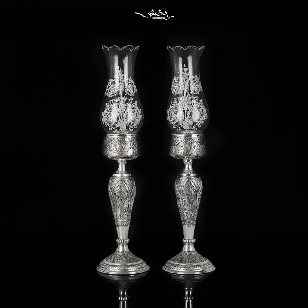 شمعدان نقره حباب خور مینیاتور ریزقلم اعلا