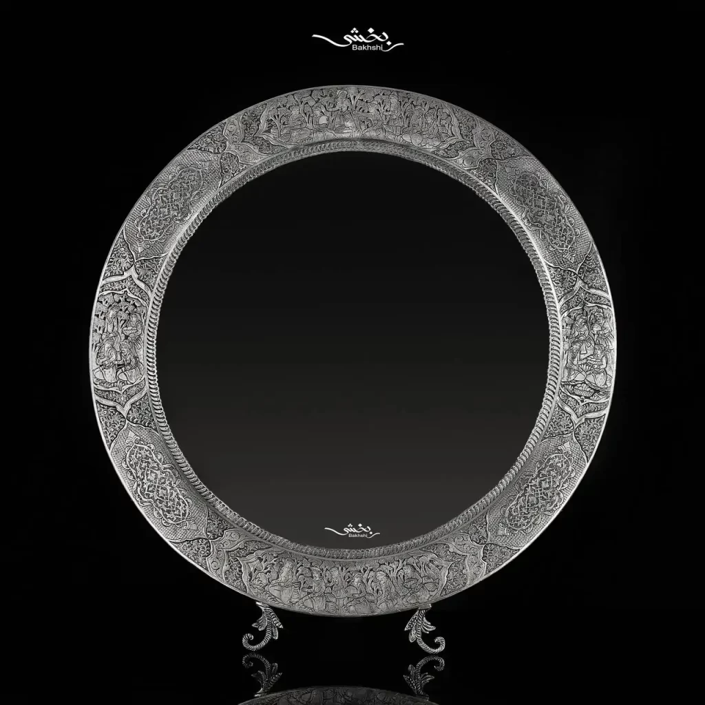 آینه گرد نقره مینیاتور ریزقلم
