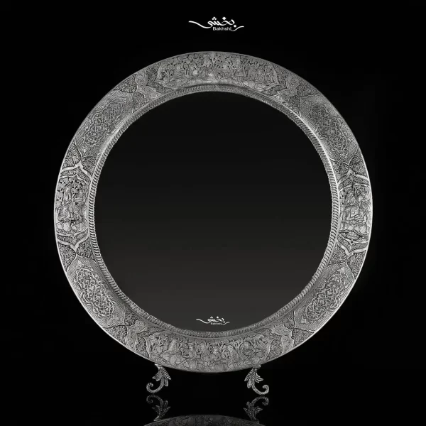 آینه گرد نقره مینیاتور ریزقلم