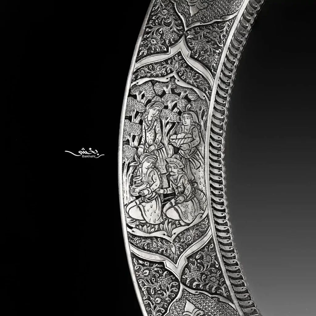 آینه گرد نقره مینیاتور ریزقلم