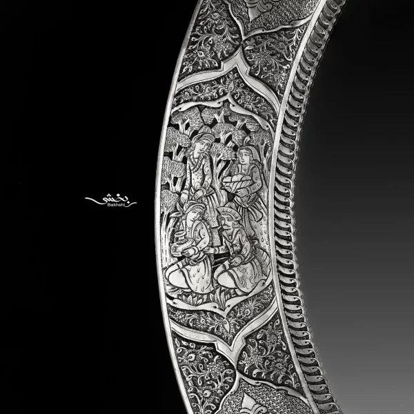 آینه گرد نقره مینیاتور ریزقلم