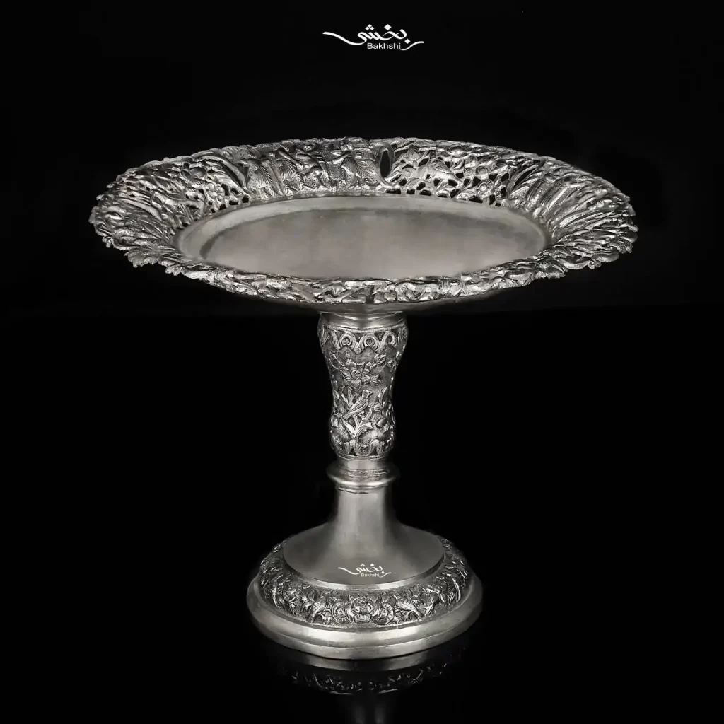 شیرینی خوری نقره پایه دار قلم شیراز قدیم