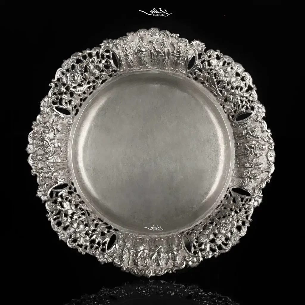 شیرینی خوری نقره پایه دار قلم شیراز قدیم