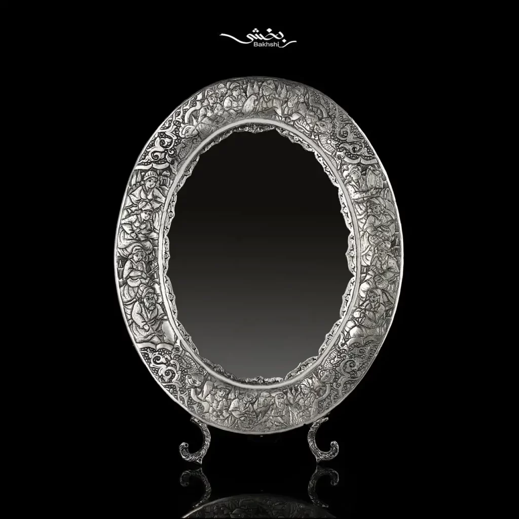 آینه نقره بیضی قلم مینیاتور اعلا