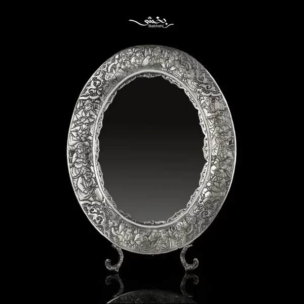 آینه نقره بیضی قلم مینیاتور اعلا