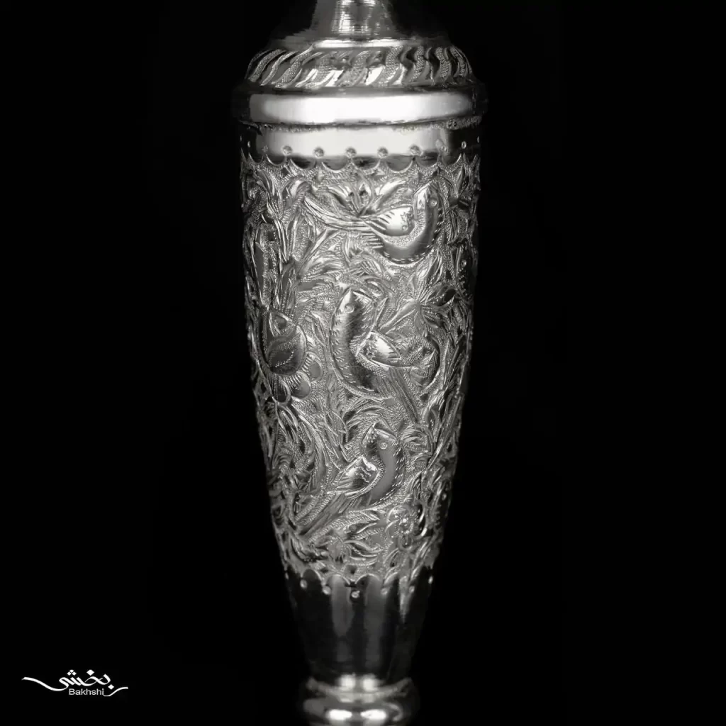 شمعدان نقره تک شاخه گل و مرغ