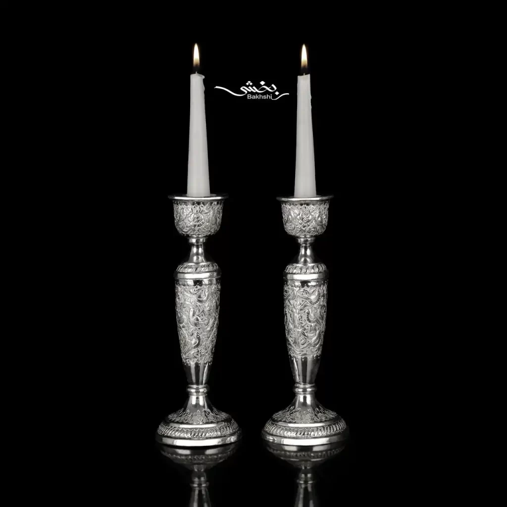 شمعدان نقره تک شاخه گل و مرغ