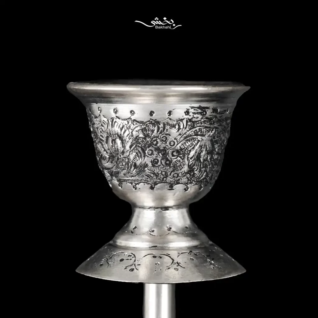 شمعدان نقره دو شاخه قلم گل و مرغ