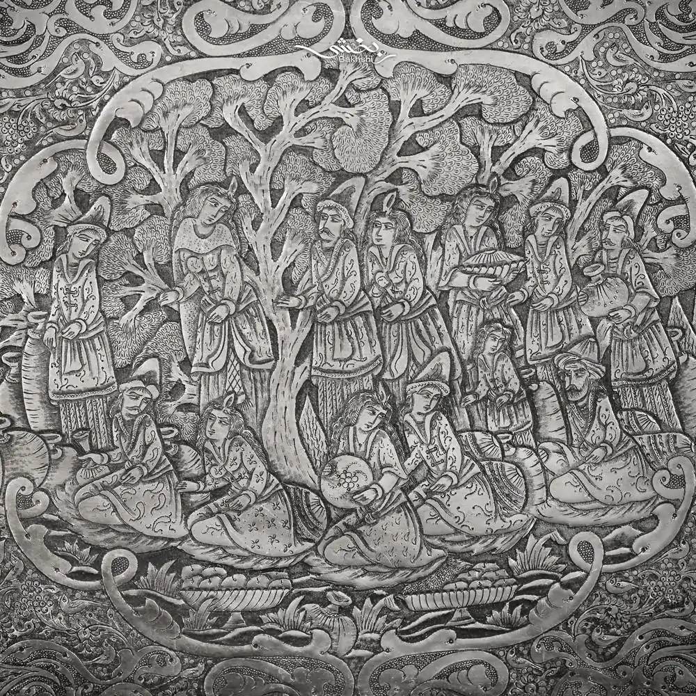 سینی نقره مستطیل مینیاتور ریزقلم اعلا