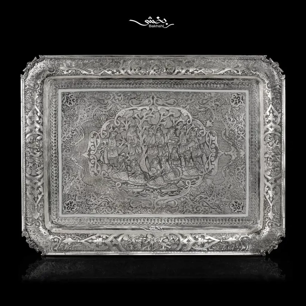 سینی نقره مستطیل مینیاتور ریزقلم اعلا