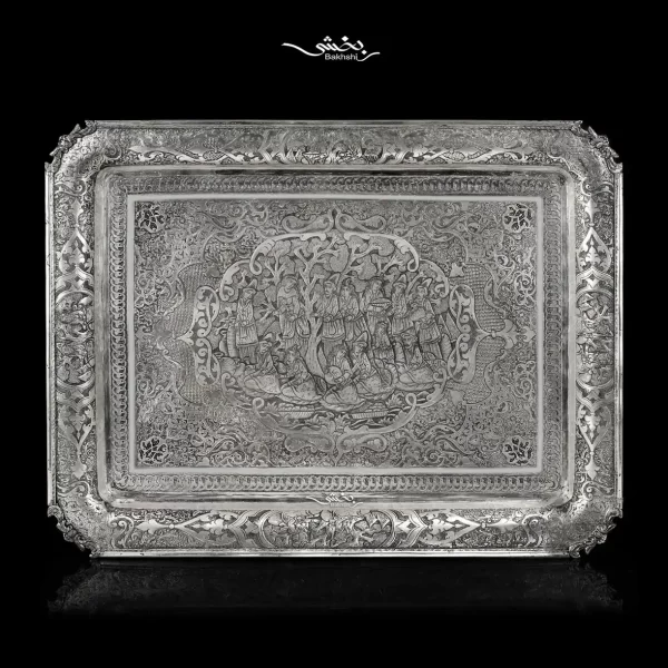 سینی نقره مستطیل مینیاتور ریزقلم اعلا