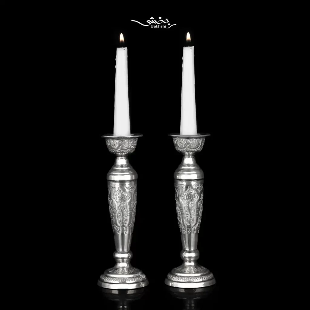 شمعدان تکشاخه نقره قلم گل و مرغ