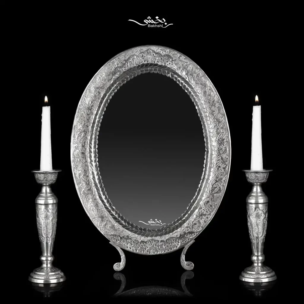 شمعدان تکشاخه نقره قلم گل و مرغ