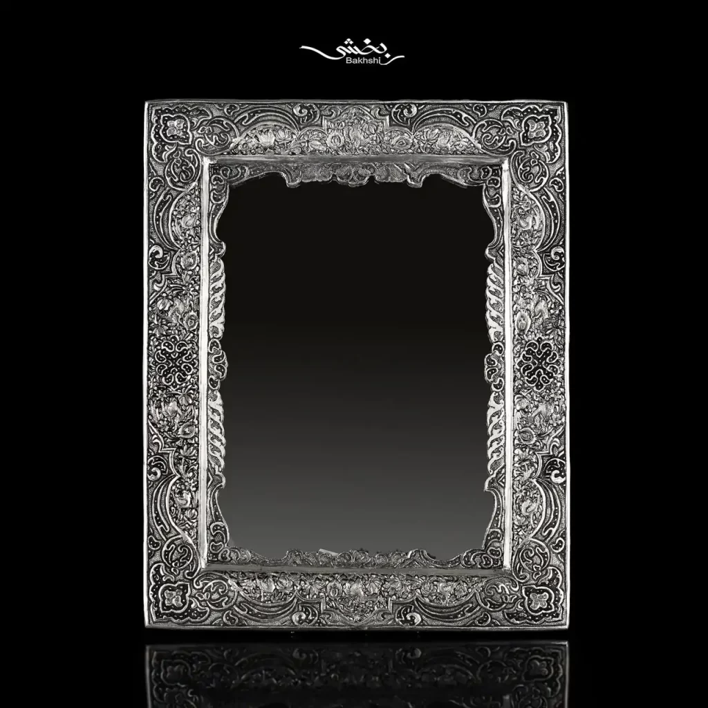 آینه و شمعدان نقره گل و مرغ ریزقلم مشبک اعلا