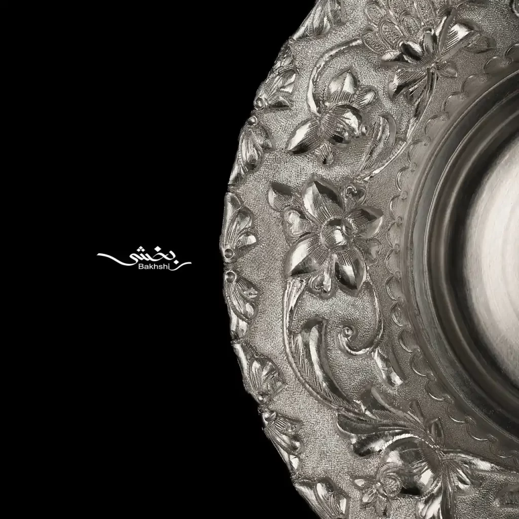 شیرینی خوری نقره پایه دار گل برجسته